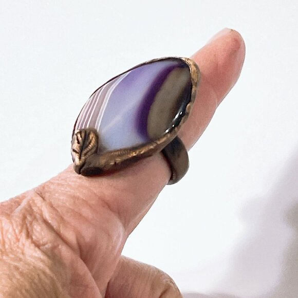 Handcrafted Copper Ring With Purple Agate Stone size 9.5 - Picture 3 of 8